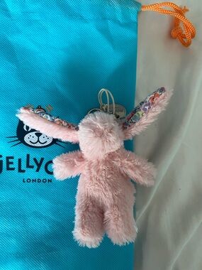 Jellycat Blush Pink Bunny Keyring with Floral-Eared Detail